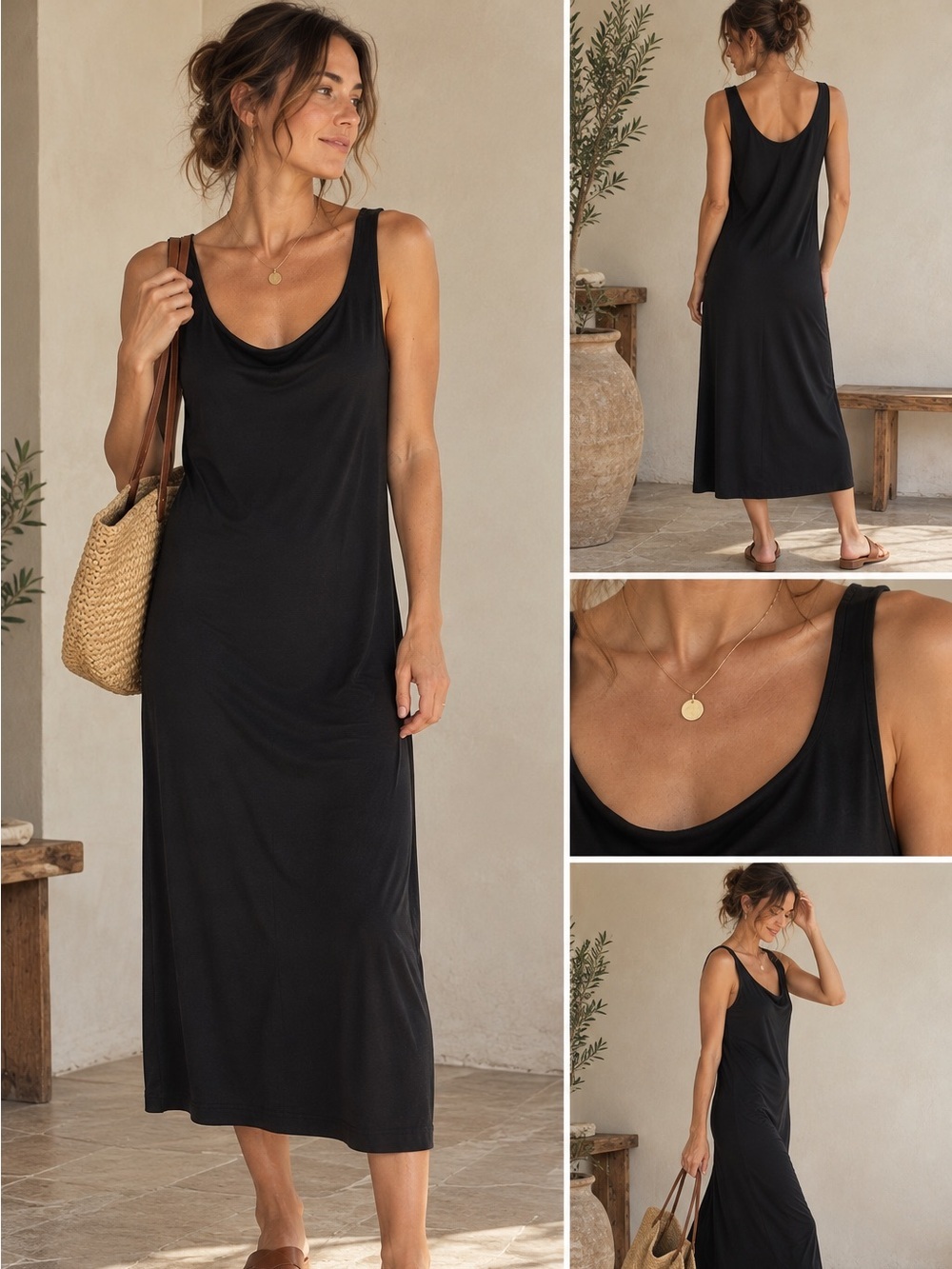 Uniqlo x Ines de la Fressange Black Maxi Tank Dress Slouchy Neckline – Size L